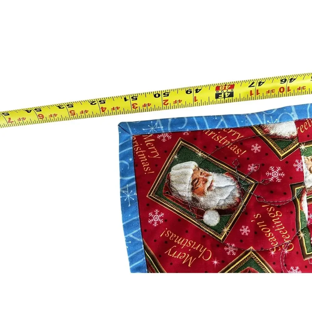 Christmas Santa Quilted table topper/mini quilt Folk Art Red Blue Holiday